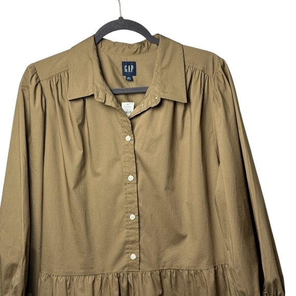 Gap NWT Khaki Tan Tiered Babydoll Collared Button Front Shirt Dress SZ XL Boho - Picture 2 of 7